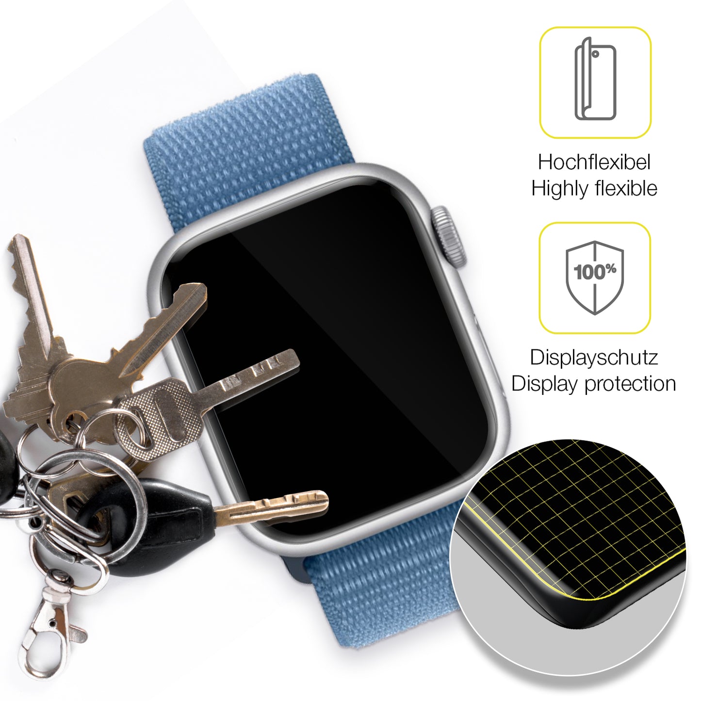 2x 3D Full Cover Schutzfolie für Apple Watch Series 9 41mm