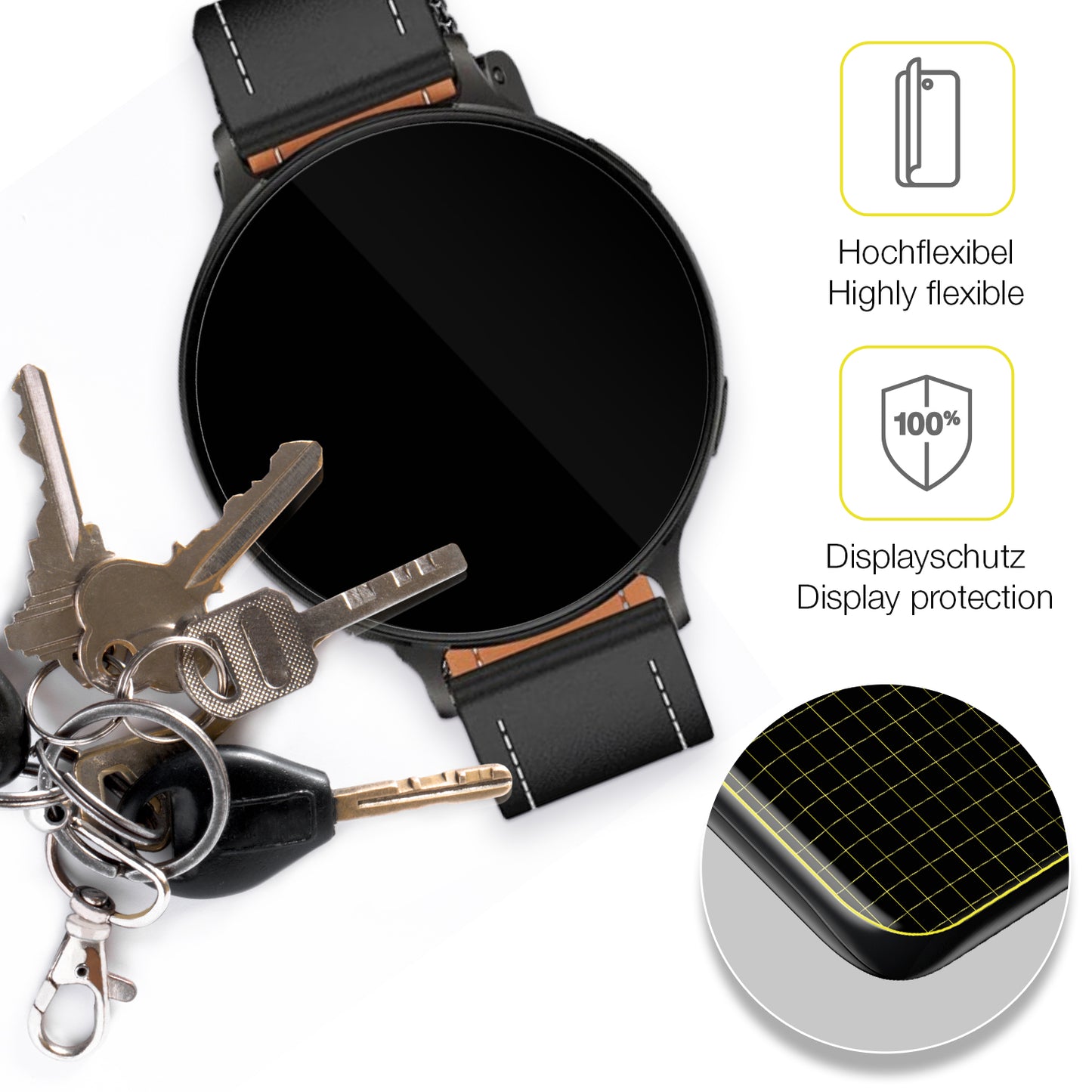 2x 3D Full Cover Schutzfolie für Pireware Nano Smartwatch