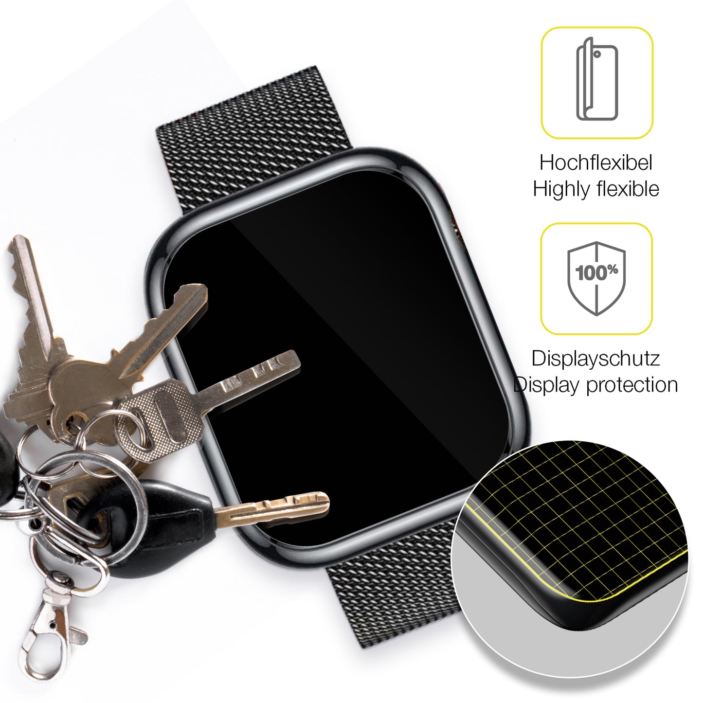 2x 3D Full Cover Schutzfolie für Ruxingx 1.47 Zoll Smartwatch