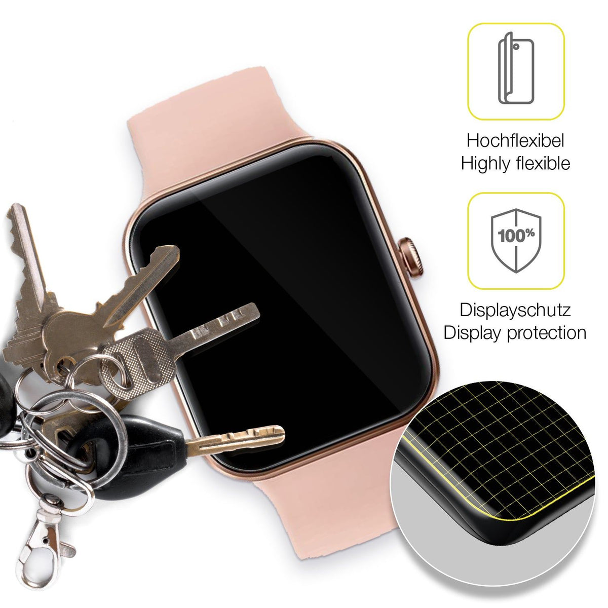 2x 3D Full Cover Schutzfolie für AooDen Smartwatch