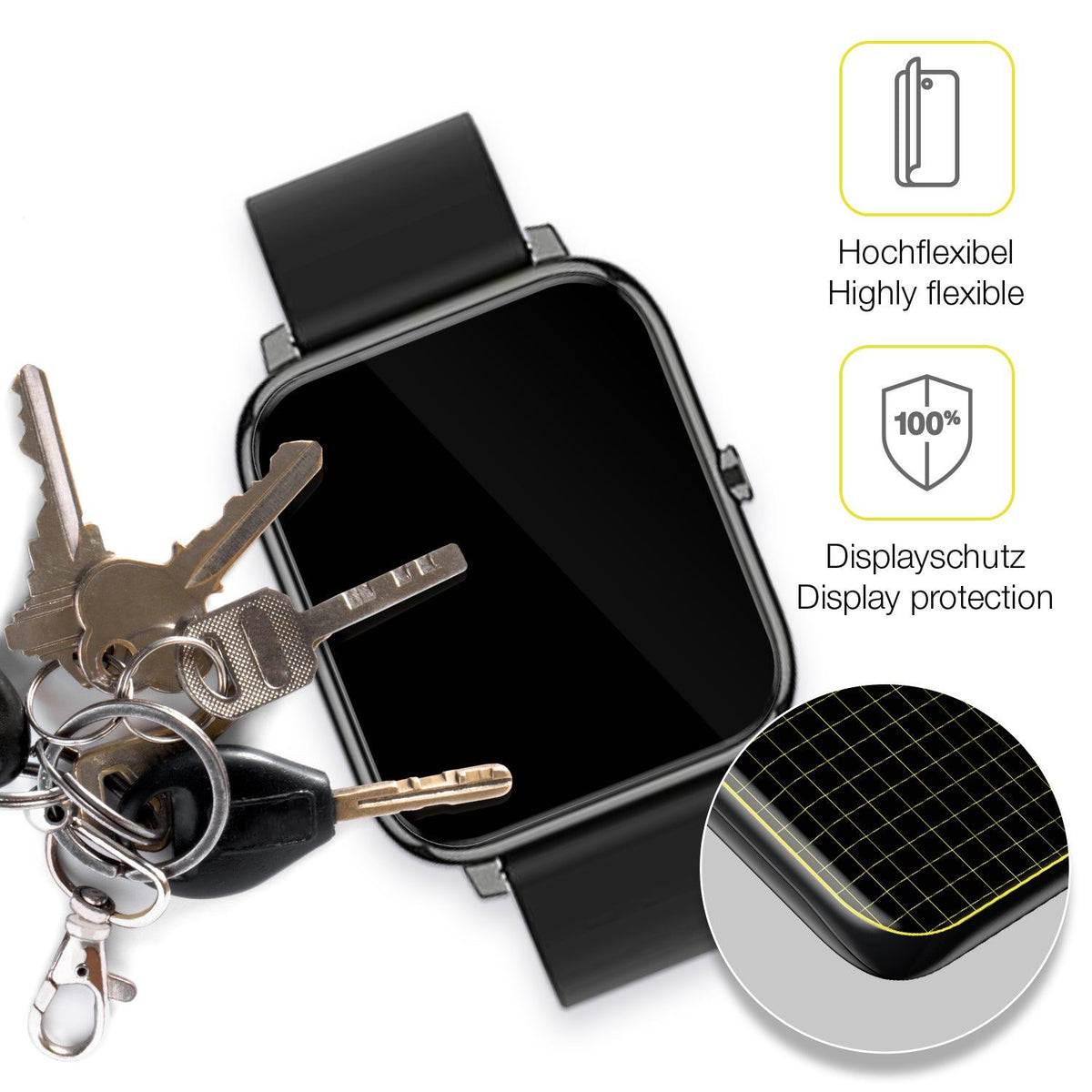 3x 3D Full Cover Schutzfolie für Popglory Smartwatch