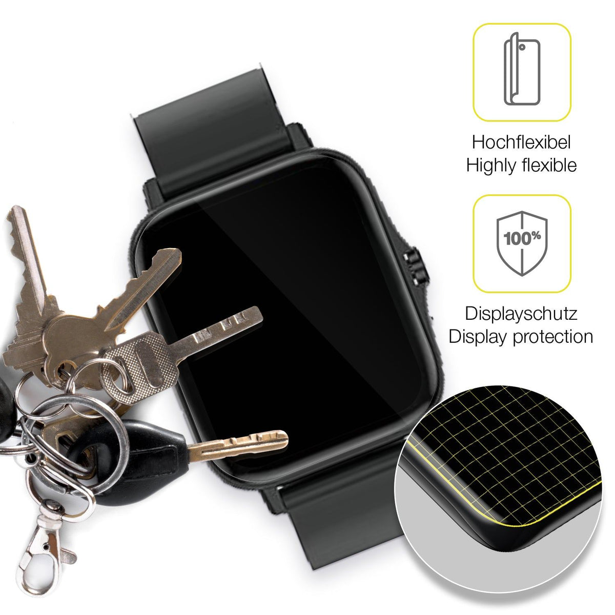 3x 3D Full Cover Schutzfolie für Kaseemi 1,7 Zoll Smartwatch