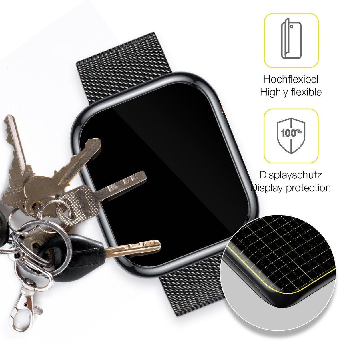 2x 3D Full Cover Schutzfolie für Ruxingx 1.47 Zoll Smartwatch