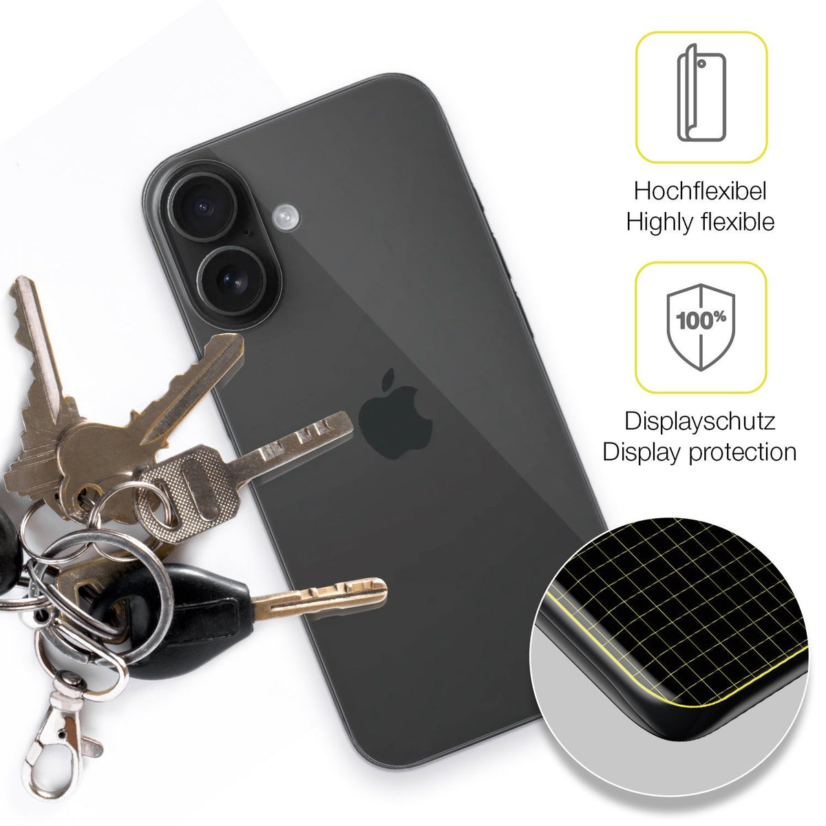 2x 3D Full Cover Schutzfolie für Apple iPhone 16 Rückseite