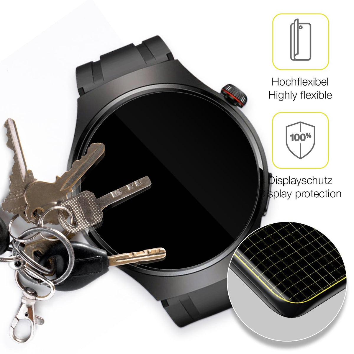 2x 3D Full Cover Schutzfolie für Rollme Hero M7 Smartwatch