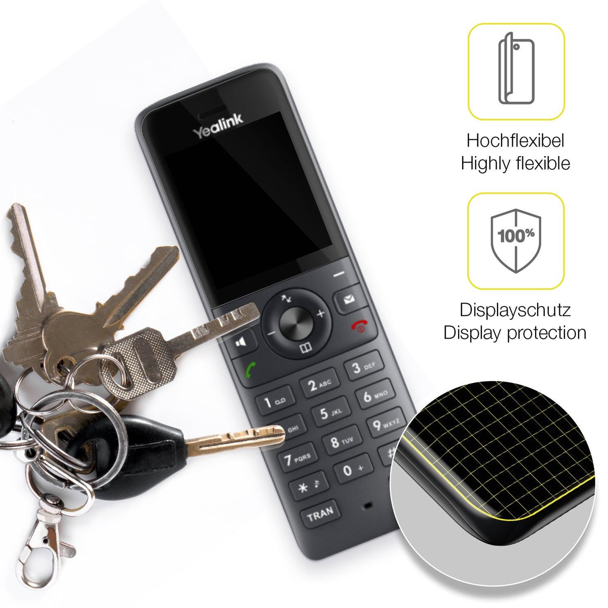 2x 3D Full Cover Schutzfolie für Yealink W71H Dect