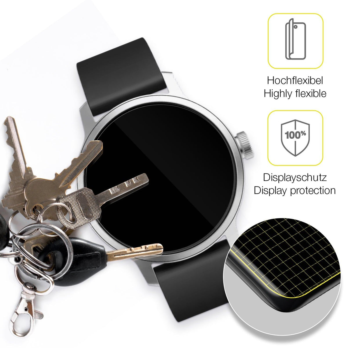 2x 3D Full Cover Schutzfolie für Withings Scanwatch 42mm Gen. 1