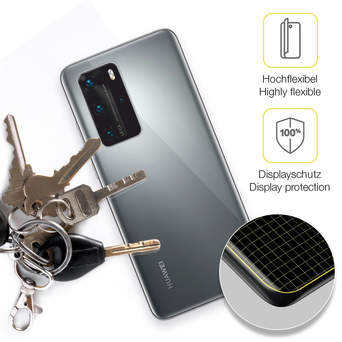 2x 3D Full Cover Schutzfolie für Huawei P40 Pro Rückseite