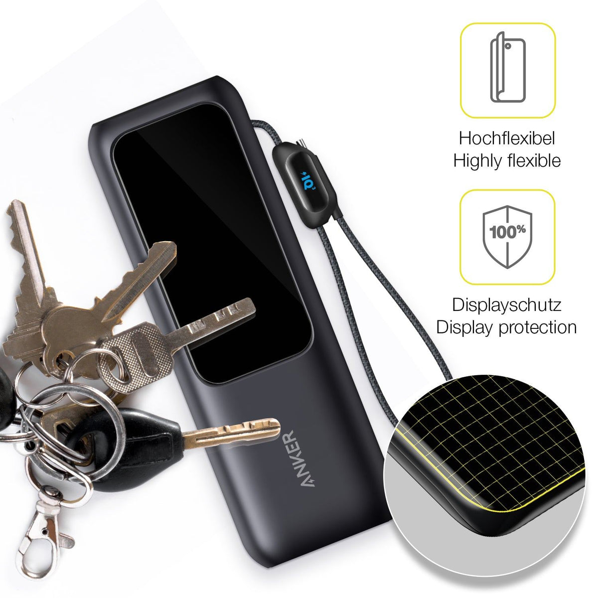 2x 3D Full Cover Schutzfolie für Anker A1695 Laptop Powerbank