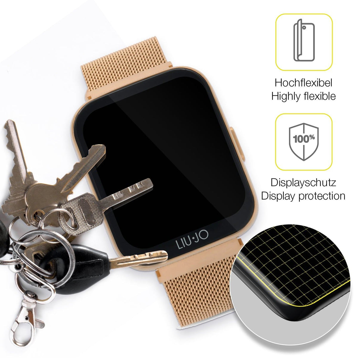 2x 3D Full Cover Schutzfolie für Liu Jo Smartwatch Voice Mini