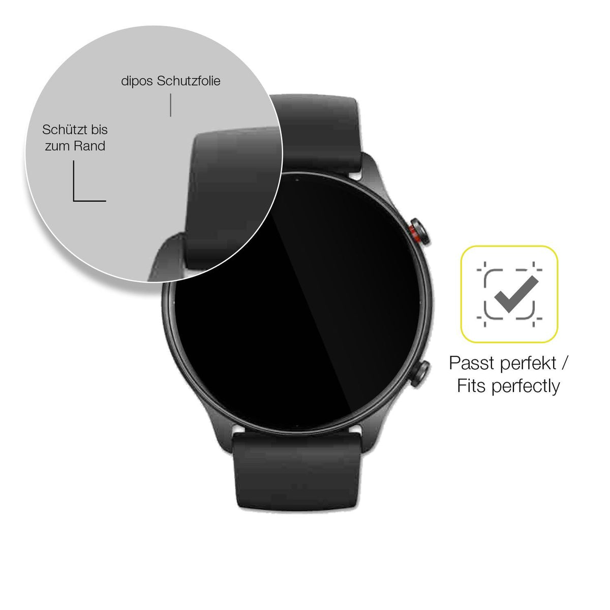 2x 3D Full Cover Schutzfolie für Amazfit GTR 2e