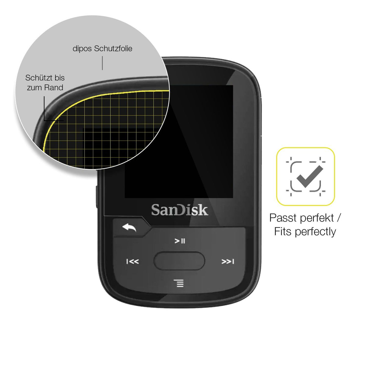 2x 3D Full Cover Schutzfolie für SanDisk Clip Sport Plus