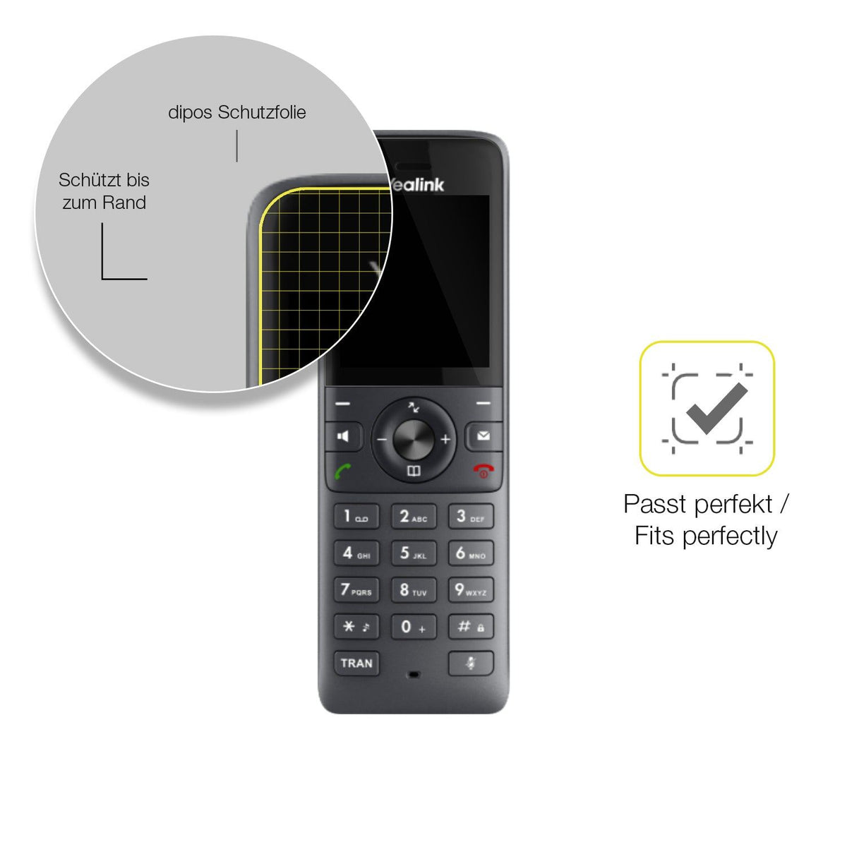 2x 3D Full Cover Schutzfolie für Yealink W71H Dect