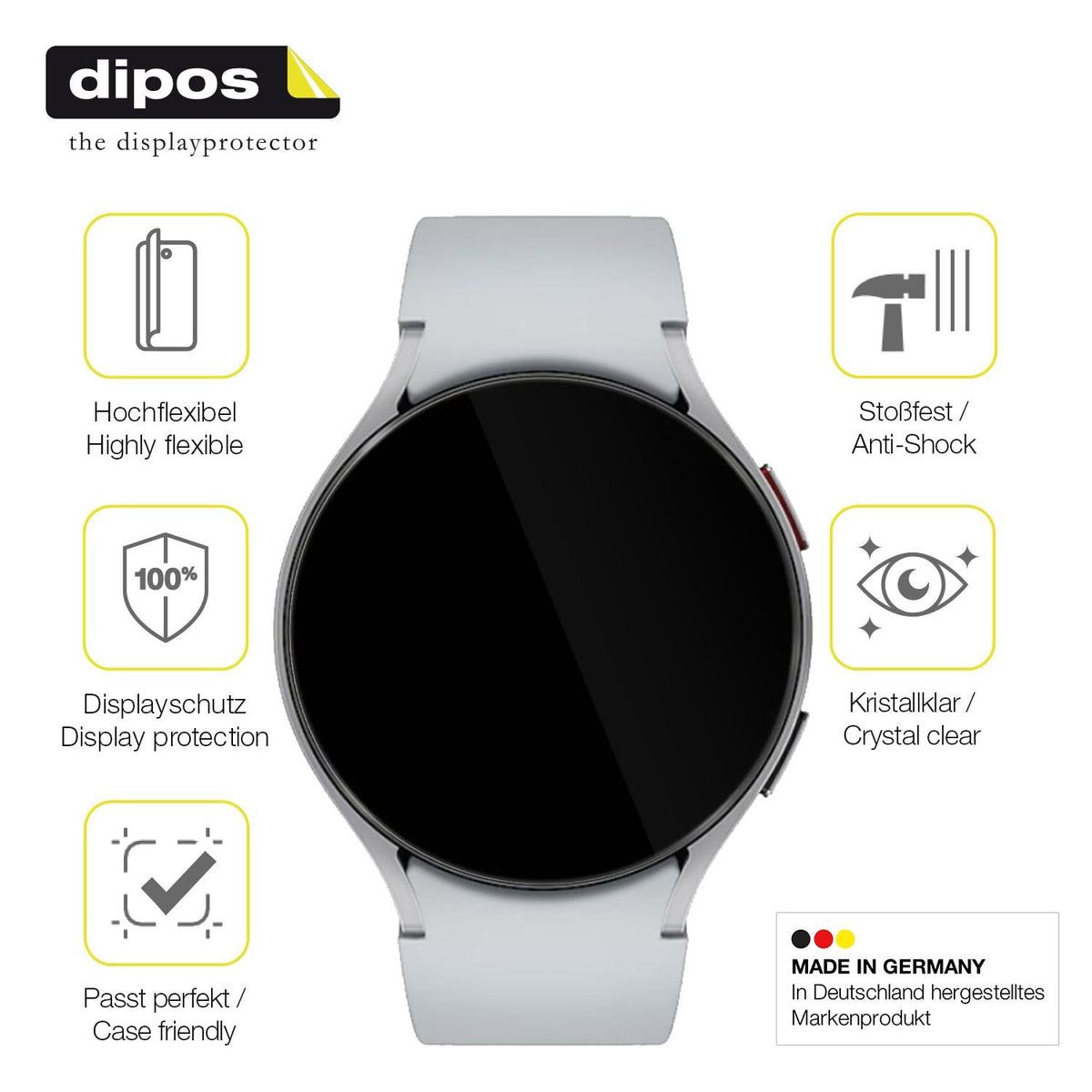 2x 3D Full Cover Schutzfolie für Samsung Galaxy Watch 6 44mm
