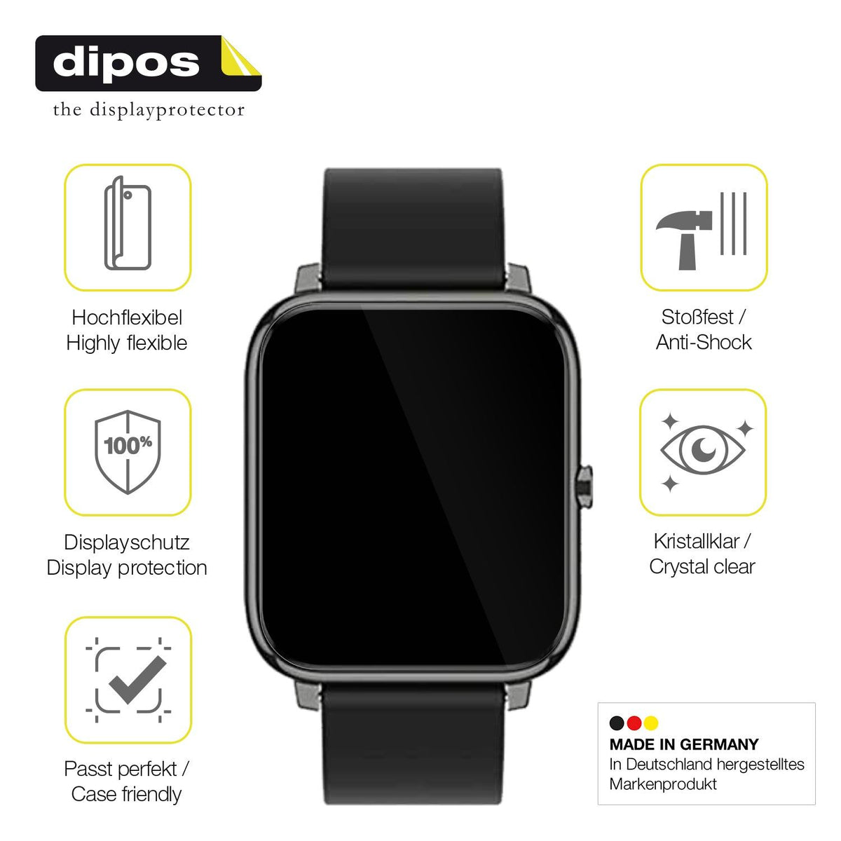 3x 3D Full Cover Schutzfolie für Popglory Smartwatch