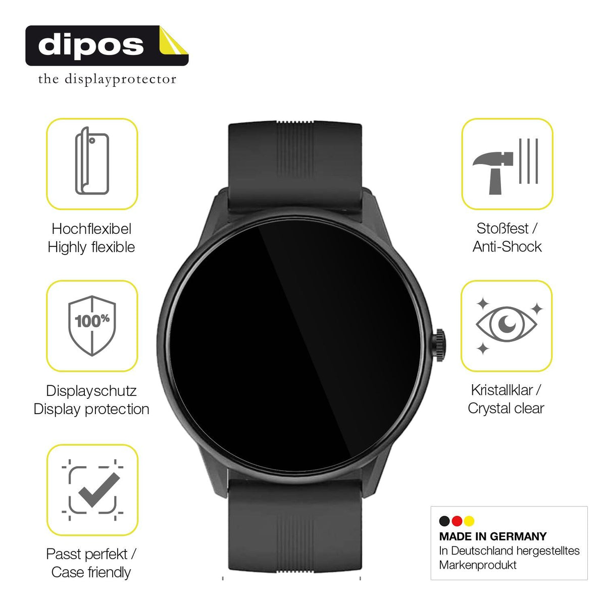 2x 3D Full Cover Schutzfolie für Lytimes 1,3 Zoll Smartwatch