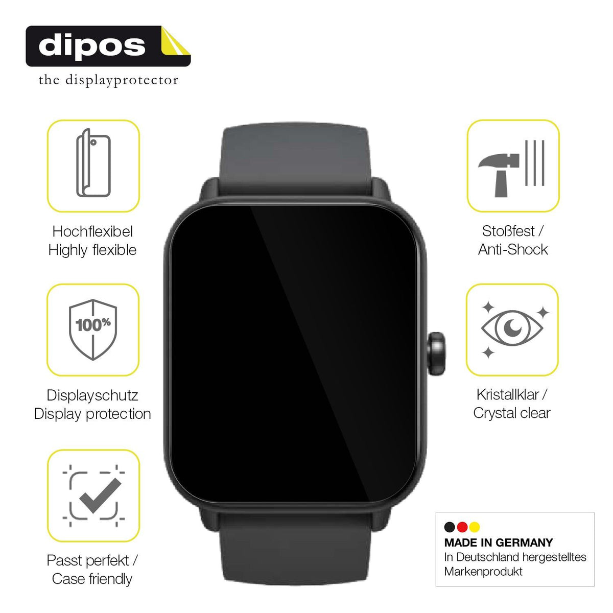 2x 3D Full Cover Schutzfolie für Fitpolo IDW19 Smartwatch