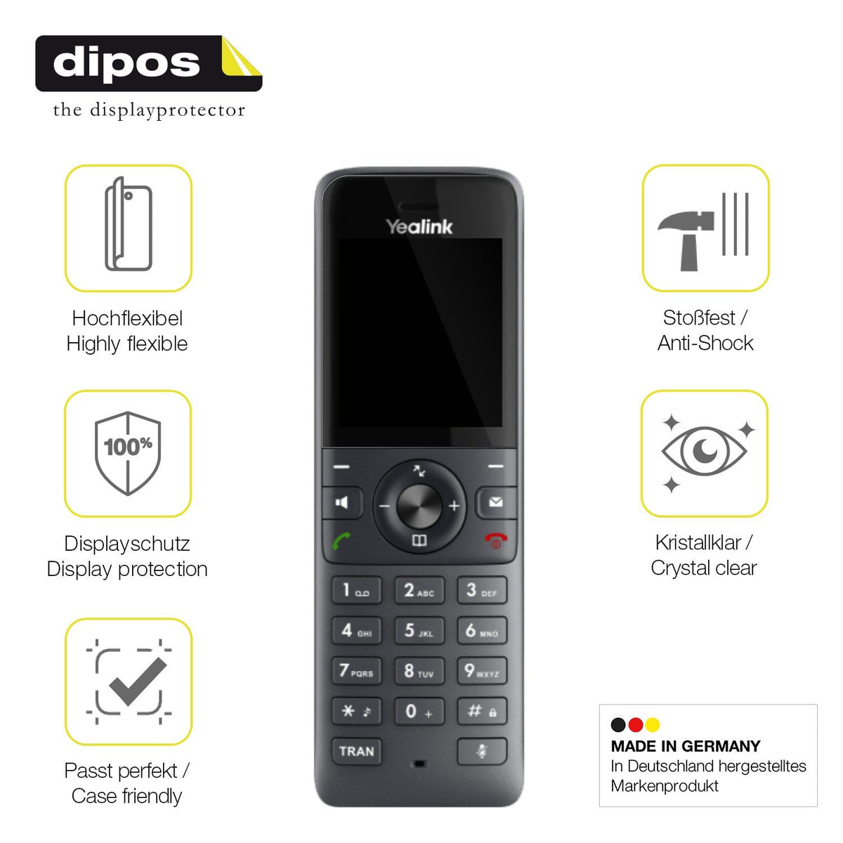 2x 3D Full Cover Schutzfolie für Yealink W71H Dect