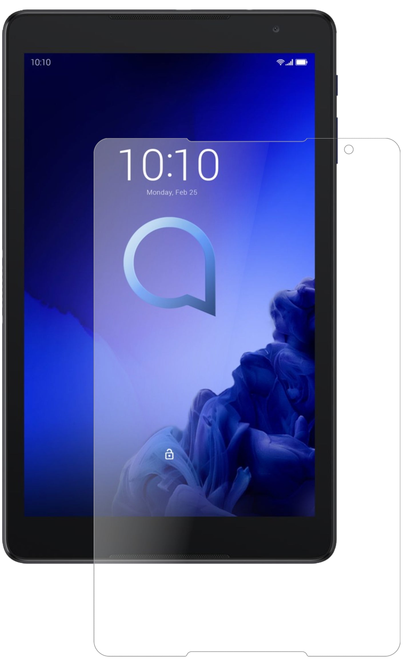 Alcatel3T 10 Zoll mit aufgebrachter dipos Panzerfolie, die lästige Fingerabdrücke minimiert