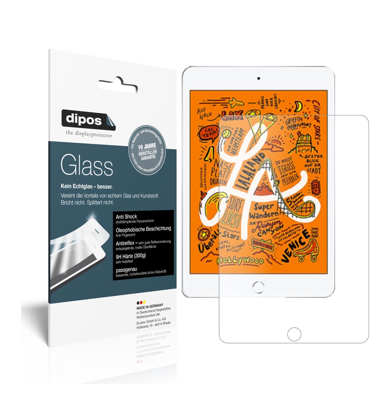 AppleiPad Mini (2019) 7.9 Zoll mit aufgebrachter dipos Panzerfolie, die lästige Fingerabdrücke minimiert