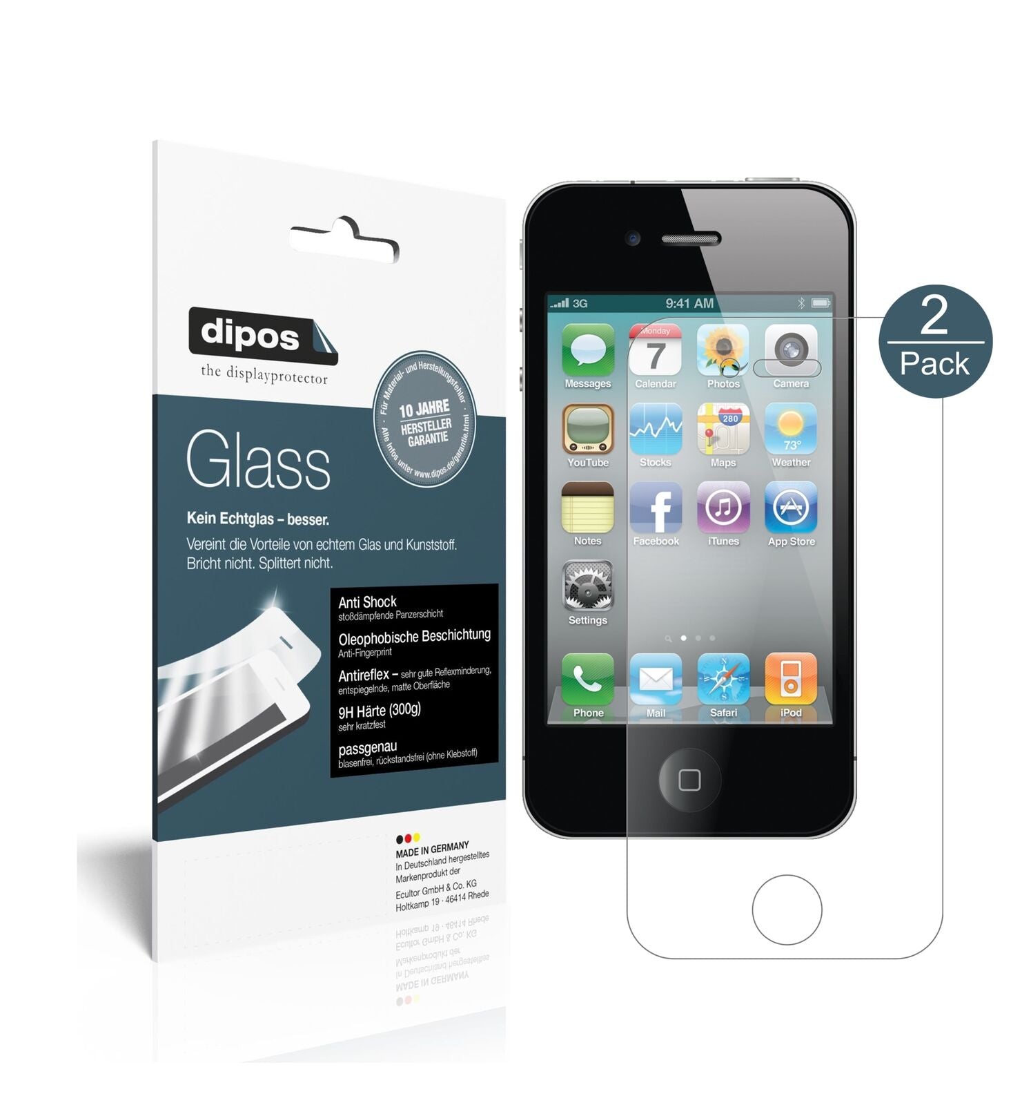 AppleiPhone 4 / 4S mit aufgebrachter dipos Panzerfolie, die lästige Fingerabdrücke minimiert