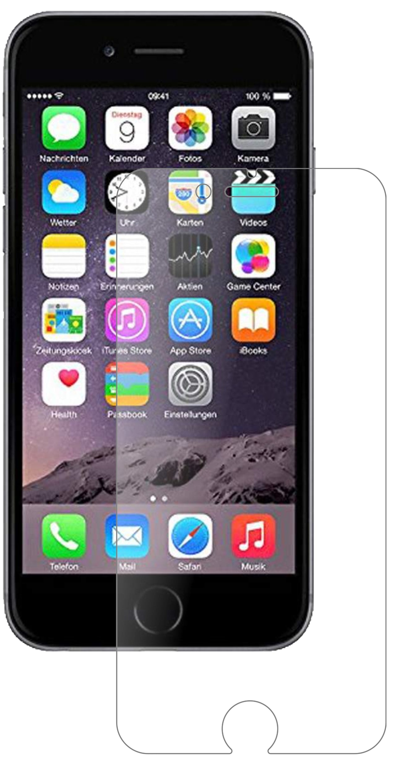 AppleiPhone 6 / 6S / 7 mit aufgebrachter dipos Panzerfolie, die lästige Fingerabdrücke minimiert