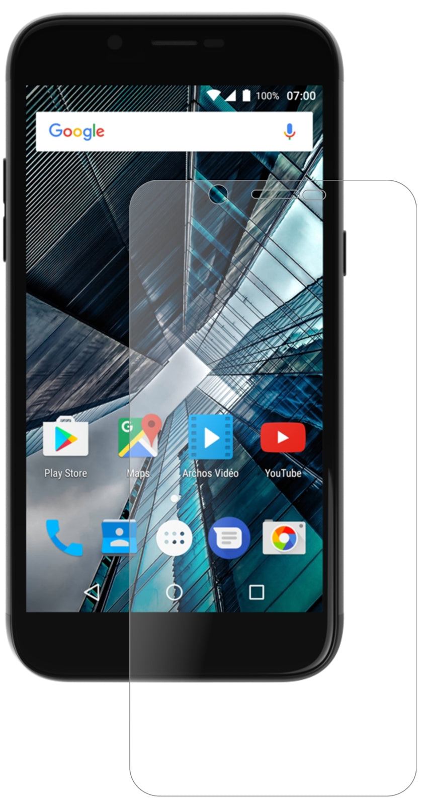 Archos55 Graphite mit aufgebrachter dipos Panzerfolie, die lästige Fingerabdrücke minimiert