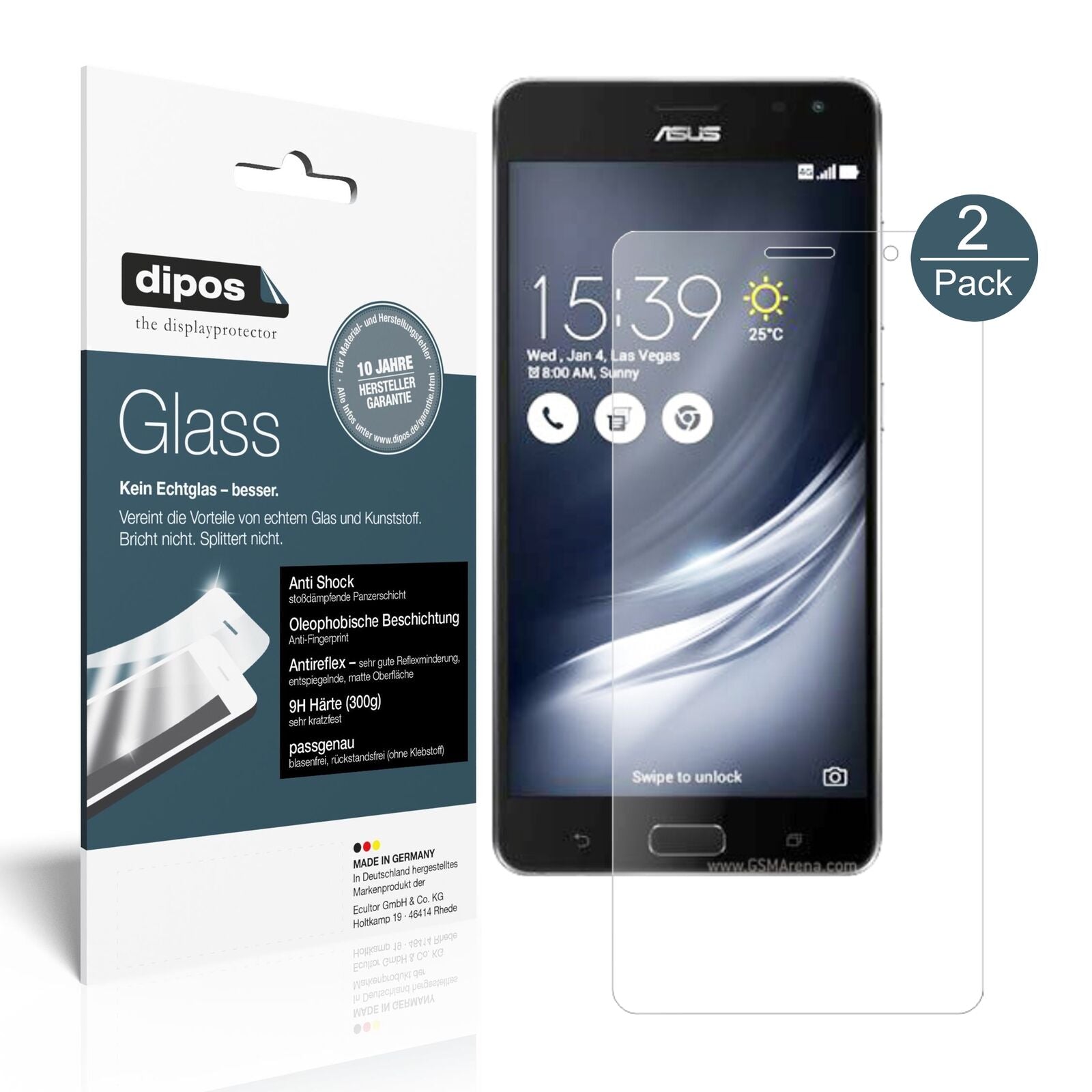 AsusZenFone AR mit aufgebrachter dipos Panzerfolie, die lästige Fingerabdrücke minimiert