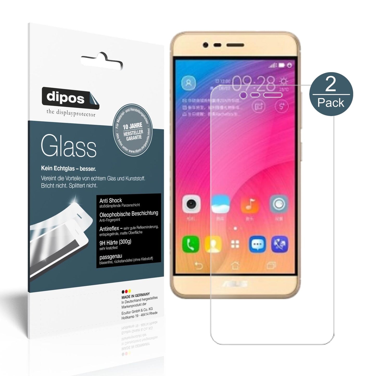 AsusZenFone Pegasus 3s mit aufgebrachter dipos Panzerfolie, die lästige Fingerabdrücke minimiert