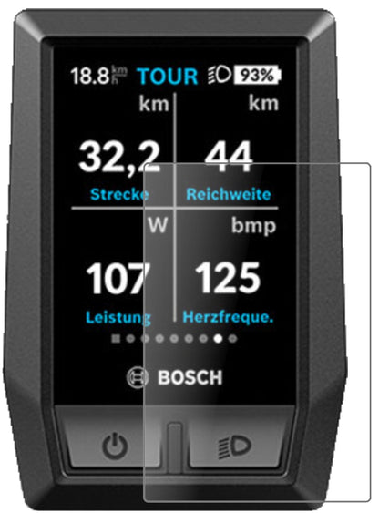 BoschKiox e-Bike Display mit aufgebrachter dipos Panzerfolie, die lästige Fingerabdrücke minimiert