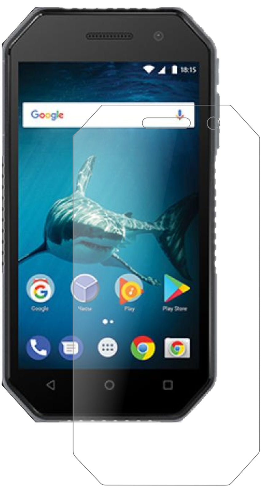 BQMobile 4077 Shark Mini mit aufgebrachter dipos Panzerfolie, die lästige Fingerabdrücke minimiert