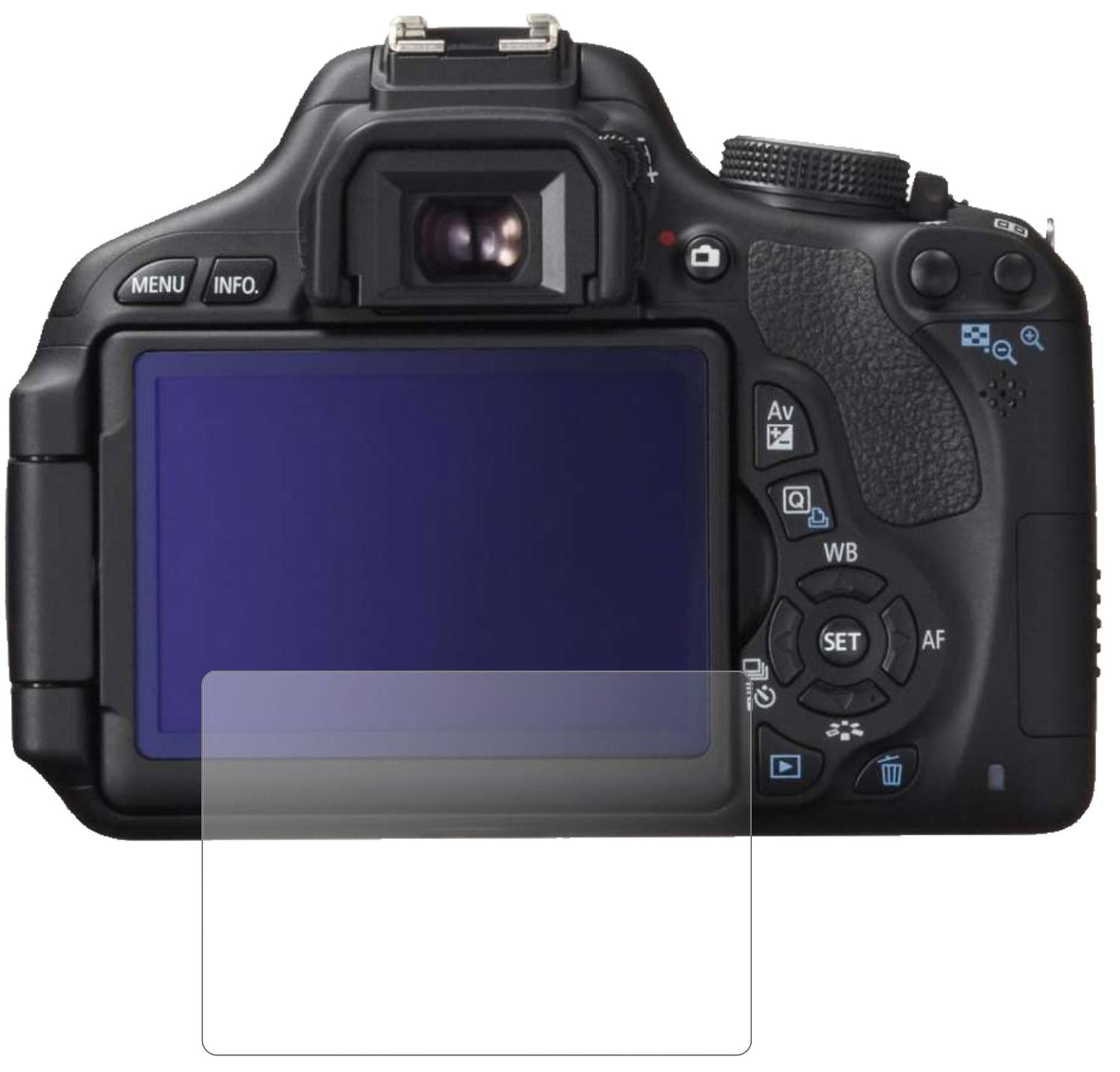CanonEOS 750D mit aufgebrachter dipos Panzerfolie, die lästige Fingerabdrücke minimiert