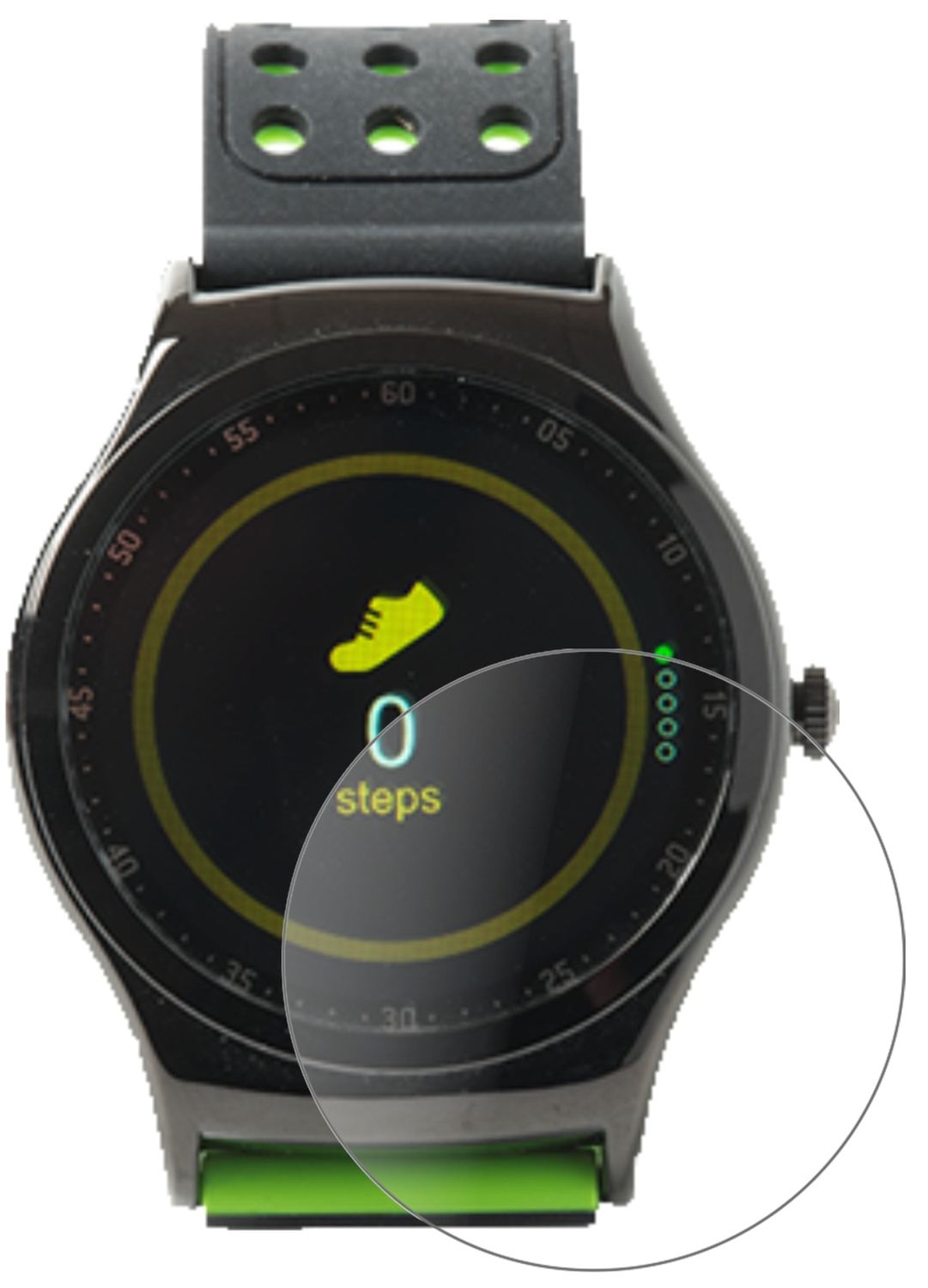 DENVERSW-450 Smartwatch mit aufgebrachter dipos Panzerfolie, die lästige Fingerabdrücke minimiert