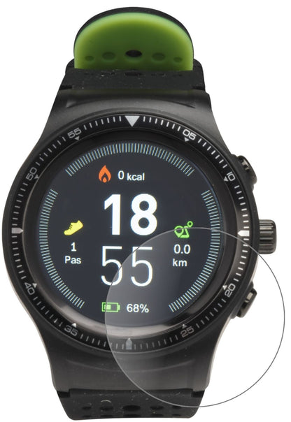 DENVERSW-500 Smartwatch mit aufgebrachter dipos Panzerfolie, die lästige Fingerabdrücke minimiert