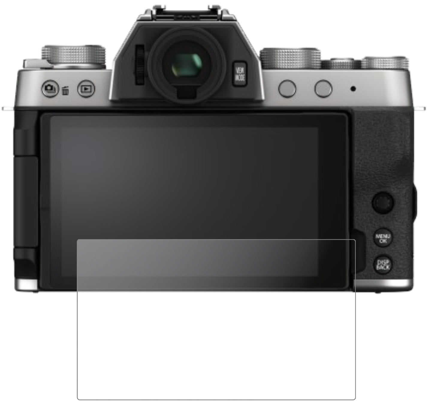 FujifilmX-T200 mit aufgebrachter dipos Panzerfolie, die lästige Fingerabdrücke minimiert