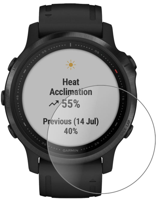 Garminfenix 6S Pro mit aufgebrachter dipos Panzerfolie, die lästige Fingerabdrücke minimiert