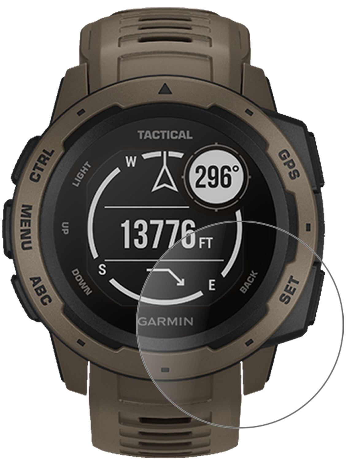 GarminInstinct Tactical Edition mit aufgebrachter dipos Panzerfolie, die lästige Fingerabdrücke minimiert