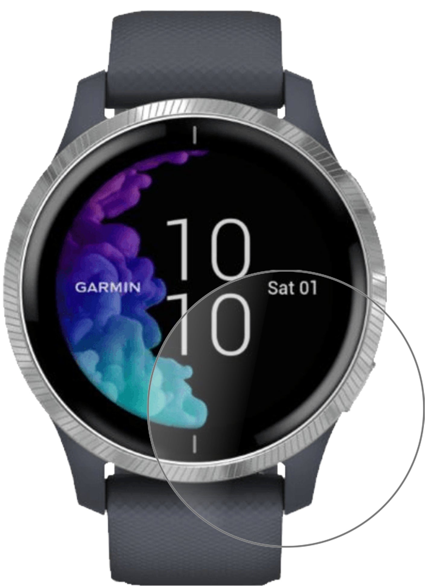 GarminVenu (43mm) mit aufgebrachter dipos Panzerfolie, die lästige Fingerabdrücke minimiert