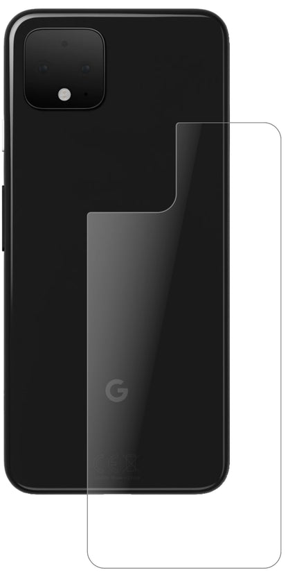 GooglePixel 4 Rückseite mit aufgebrachter dipos Panzerfolie, die lästige Fingerabdrücke minimiert
