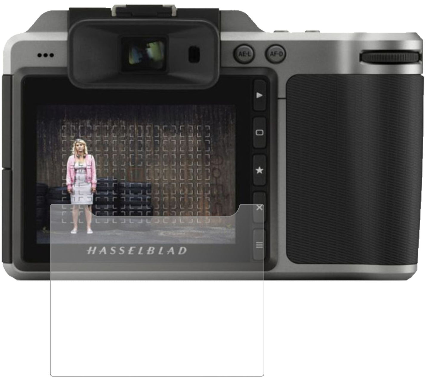 HasselbladX1D II 50C mit aufgebrachter dipos Panzerfolie, die lästige Fingerabdrücke minimiert