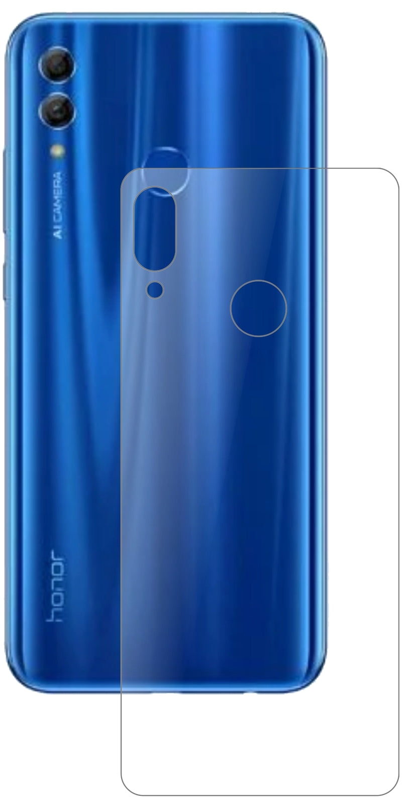 Honor10 Lite Rückseite mit aufgebrachter dipos Panzerfolie, die lästige Fingerabdrücke minimiert