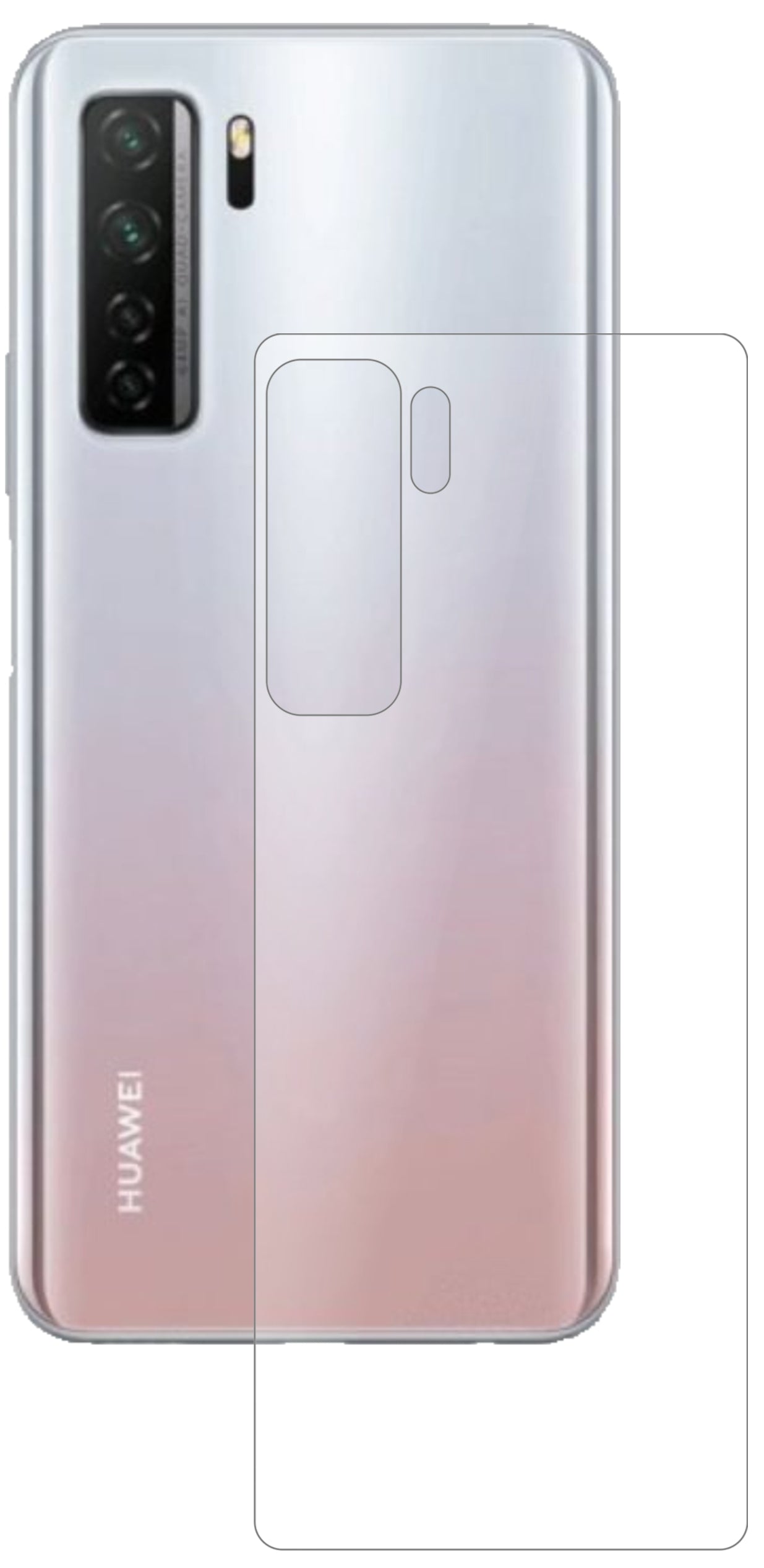 Huaweinova 7 SE Rückseite mit aufgebrachter dipos Panzerfolie, die lästige Fingerabdrücke minimiert