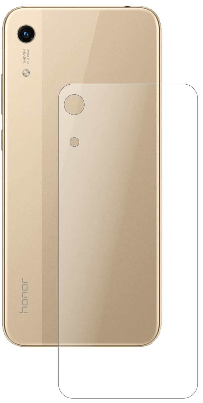 Honor8A Rückseite mit aufgebrachter dipos Panzerfolie, die lästige Fingerabdrücke minimiert