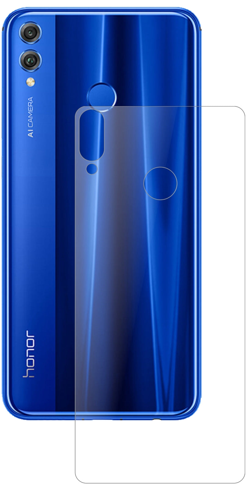 Honor8X Max Rückseite mit aufgebrachter dipos Panzerfolie, die lästige Fingerabdrücke minimiert