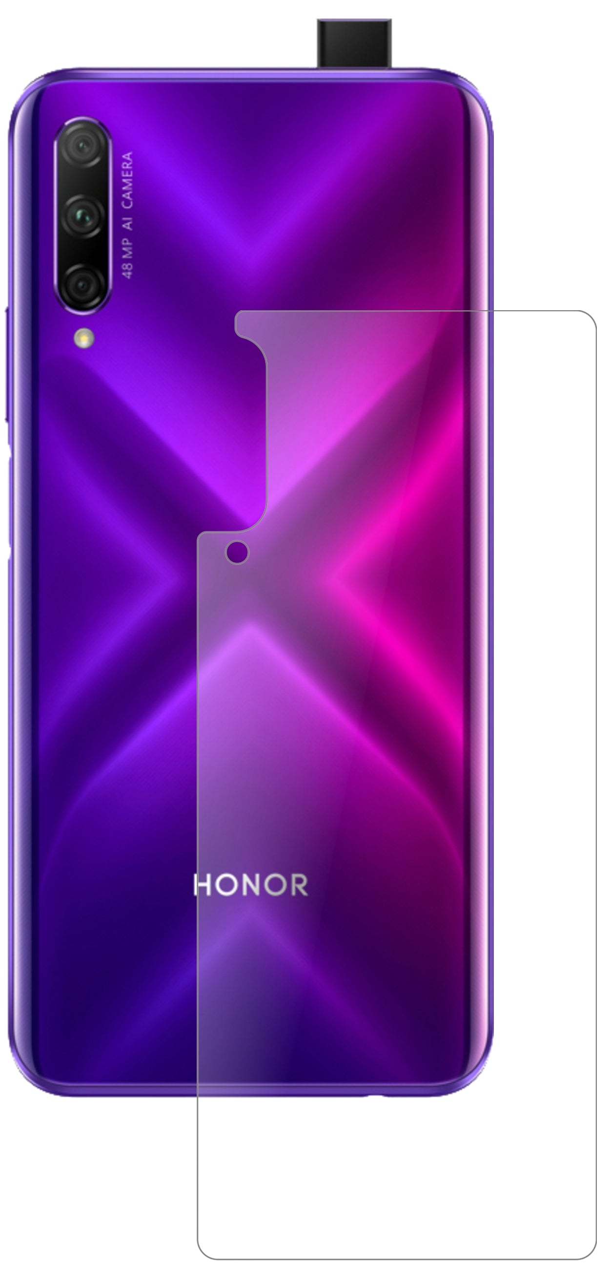 HuaweiY9s Rückseite mit aufgebrachter dipos Panzerfolie, die lästige Fingerabdrücke minimiert