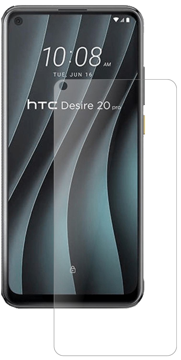 HTCDesire 20 Pro mit aufgebrachter dipos Panzerfolie, die lästige Fingerabdrücke minimiert