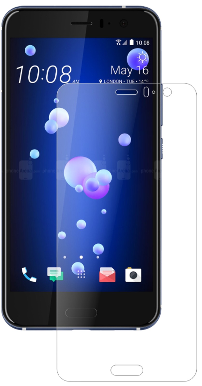 HTCU11 mit aufgebrachter dipos Panzerfolie, die lästige Fingerabdrücke minimiert