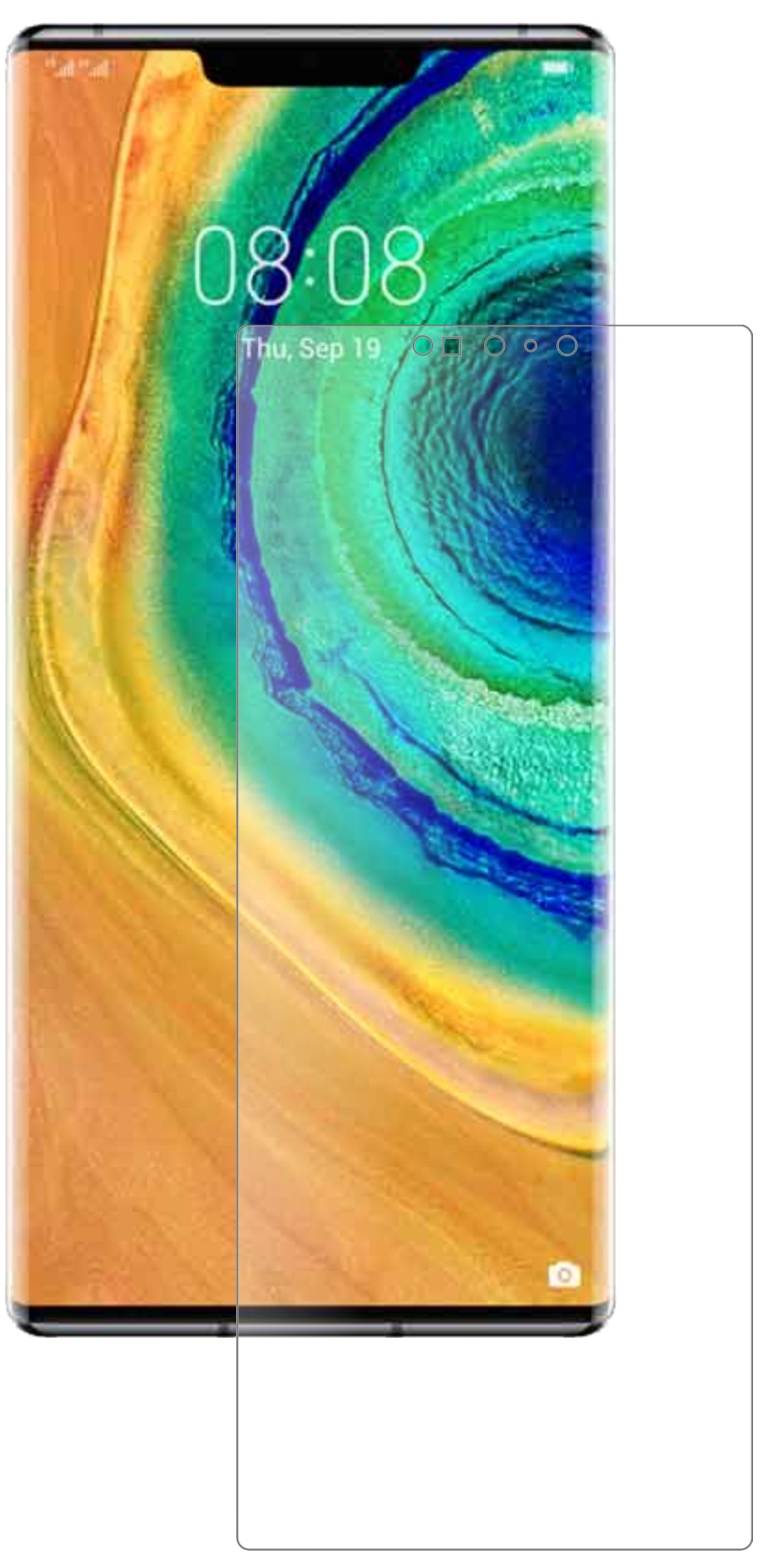 HuaweiMate 30 Pro mit aufgebrachter dipos Panzerfolie, die lästige Fingerabdrücke minimiert