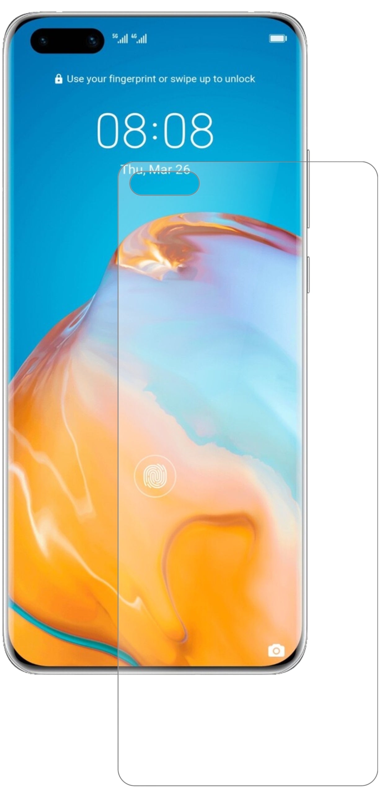 HuaweiP40 Pro mit aufgebrachter dipos Panzerfolie, die lästige Fingerabdrücke minimiert