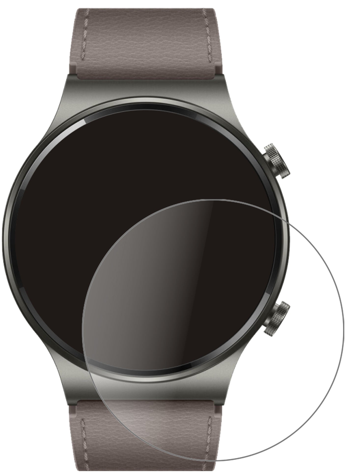 HuaweiWatch GT 2 Pro mit aufgebrachter dipos Panzerfolie, die lästige Fingerabdrücke minimiert